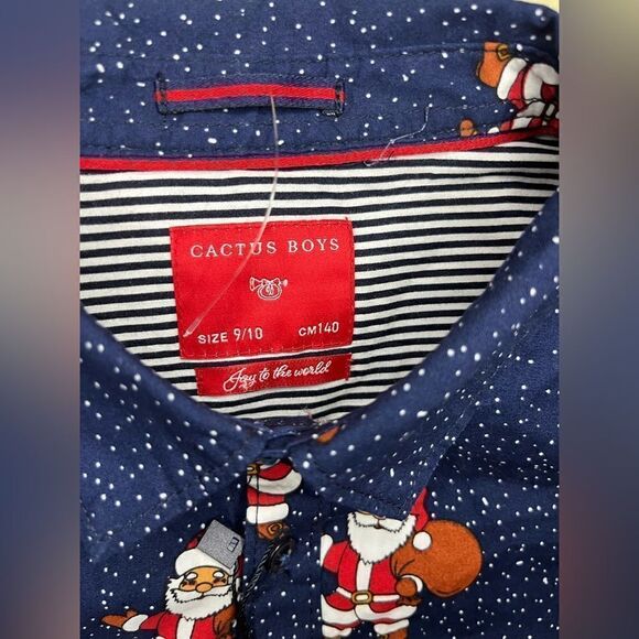 Cactus Boys Joy to the world santa button up sz med(9/10) - Picture 2 of 4